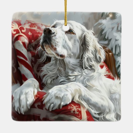 イングリッシュセッタードッグクリスマスフェスティバル セラミックオーナメント (裏面)