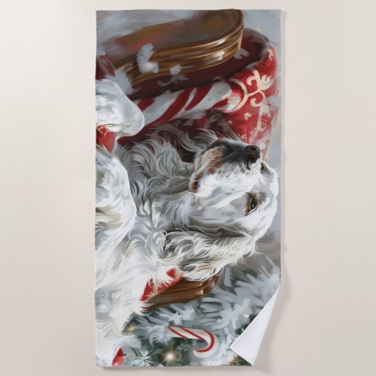 イングリッシュセッタードッグクリスマスフェスティバル ビーチタオル (正面)