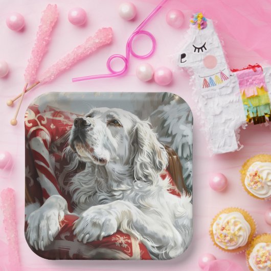 イングリッシュセッタードッグクリスマスフェスティバル ペーパープレート (パーティー)