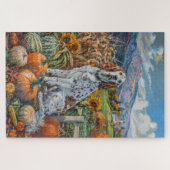 イングリッシュセッタードッグ秋の収穫感謝祭 ジグソーパズル (横)