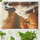 イングリッシュセッターパピー秋デライトカボチャ キッチンタオル (折り畳み)