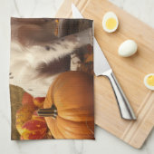 イングリッシュセッターパピー秋デライトカボチャ キッチンタオル (四つ折り)