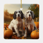 イングリッシュセッターパピー秋デライトカボチャ セラミックオーナメント (裏面)