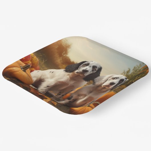 イングリッシュセッターパピー秋デライトカボチャ ペーパープレート (傾斜あり)