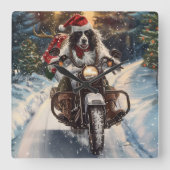 イングリッシュセッター犬のバイク スクエア壁時計 (正面)