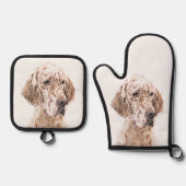 イングリッシュセッター絵を描オレンジベルトンのペットドッグアート 鍋つかみ&鍋敷きセット (正面)
