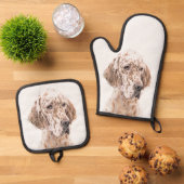 イングリッシュセッター絵を描オレンジベルトンのペットドッグアート 鍋つかみ&鍋敷きセット (トップダウン)