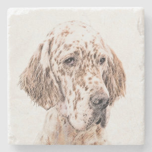 イングリッシュセッター絵画オレンジベルトンのドッグアート ストーンコースター