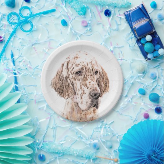 イングリッシュセッター絵画オレンジベルトンのドッグアート ペーパープレート (パーティー)