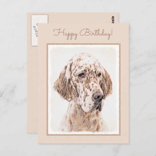 イングリッシュセッター絵画オレンジベルトンのドッグアート ポストカード (正面/裏面)