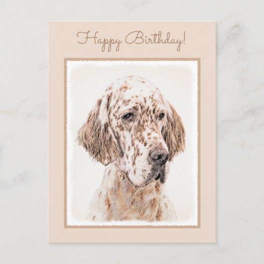 イングリッシュセッター絵画オレンジベルトンのドッグアート ポストカード (正面)