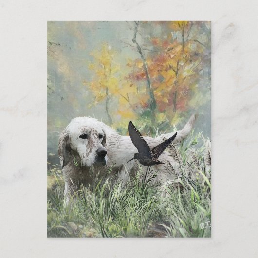 イングリッシュセッター,ウッドコック狩りシーズン,アート シーズンポストカード (正面)