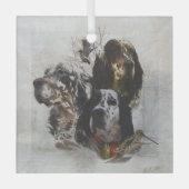 イングリッシュセッター、ウッドコック狩り ガラスオーナメント (正面)