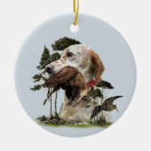 イングリッシュセッター、ウッドコック狩り セラミックオーナメント (正面)