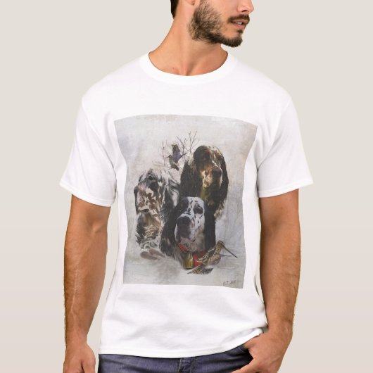 イングリッシュセッター、ウッドコック狩り Tシャツ (正面)