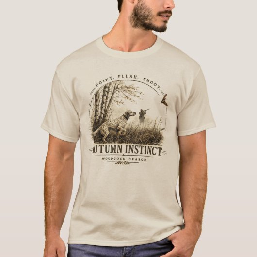 イングリッシュセッター、ヤマシギ狩猟 Tシャツ (正面)