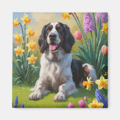 イングリッシュセッター 犬 春の花 絵画 マグネット (正面)