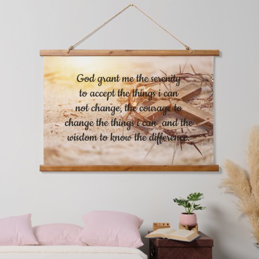 イングリッシュセレニティ祈りの言葉ウィズクロスアンドクラウン 吊り下げ型タペストリー (寝室)