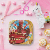 イングリッシュダブルデッカーバス ペーパープレート (パーティー)