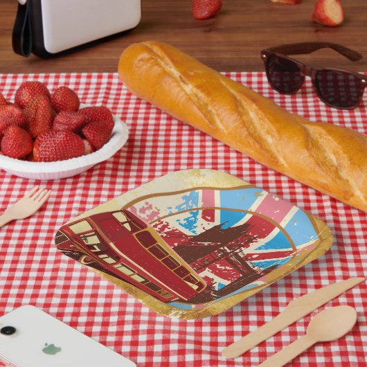 イングリッシュダブルデッカーバス ペーパープレート (ピクニック)