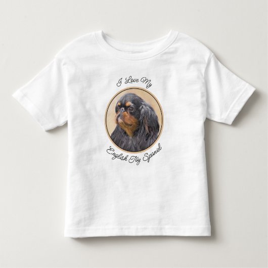 イングリッシュトイ絵画ースパニエル犬オリジナルアニマルアート トドラーTシャツ (正面)