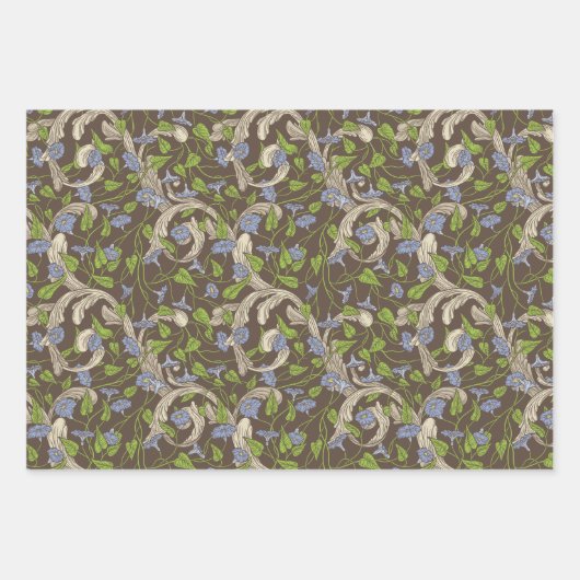 イングリッシュビクトリアンガーデンミックスヴィンテージ紫ツタ ラッピングペーパーシート (正面3)