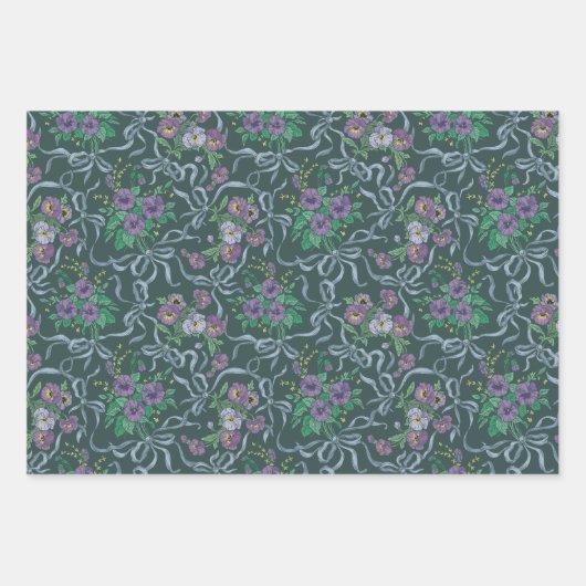 イングリッシュビクトリアンガーデンミックスヴィンテージ紫ツタ ラッピングペーパーシート (正面3)
