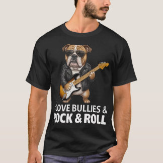 イングリッシュブルドッグとロックンロールが大好き Tシャツ