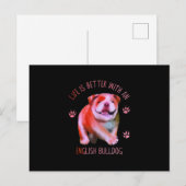 イングリッシュブルドッグと一緒なら人生はもっと楽しいよ 面白い子犬 シーズンポストカード (正面/裏面)