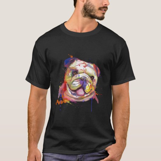 イングリッシュブルドッグの水しぶき Tシャツ (正面)