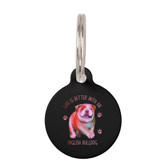 イングリッシュブルドッグの面白い子犬と一緒なら人生はもっと楽しい ペット　ネームタグ (正面)