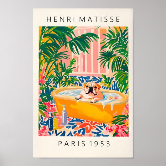 イングリッシュブルドッグアートプリント,フローラバスルームプリント, ポスター (正面)