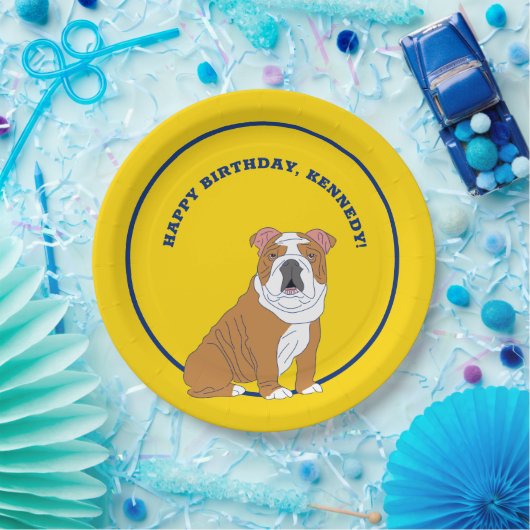 イングリッシュブルドッグイラストレーションパーソナライズされたパーティー ペーパープレート (パーティー)