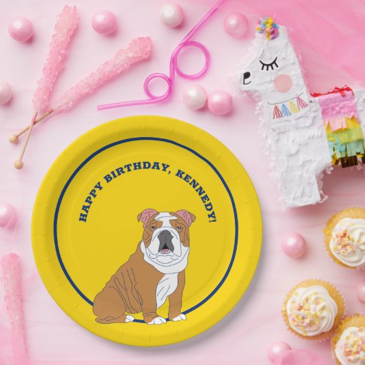 イングリッシュブルドッグイラストレーションパーソナライズされたパーティー ペーパープレート (パーティー)
