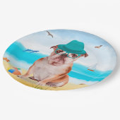 イングリッシュブルドッグオンビーチ ペーパープレート (アングル)