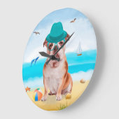 イングリッシュブルドッグオンビーチ ラージ壁時計 (傾斜)