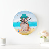 イングリッシュブルドッグオンビーチ ラージ壁時計 (ホーム)