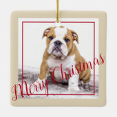 イングリッシュブルドッグクリスマスカスタムホリデーフォト セラミックオーナメント (裏面)