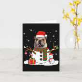 イングリッシュブルドッグクリスマスパジャマ雪だるまドッグ恋人 カード (黄色い花)