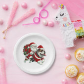 イングリッシュブルドッグサンタクリスマスツリーライトクリスマス ペーパープレート (パーティー)