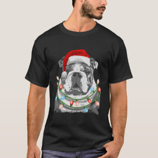 イングリッシュブルドッグサンタクリスマスツリーライトクリスマスG Tシャツ