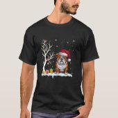 イングリッシュブルドッグサンタハットフェスティバルツリーライトクリスマス Tシャツ (正面)