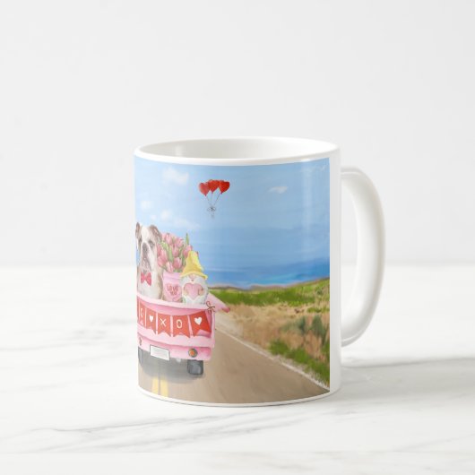 イングリッシュブルドッグバレンタインデートラックハート コーヒーマグカップ (正面右)