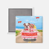 イングリッシュブルドッグバレンタインデートラックハート マグネット (正面/裏面)