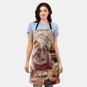 イングリッシュブルドッグホリデーベーキング:フェスティバルクリスマス エプロン (着用した状態)