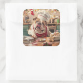 イングリッシュブルドッグホリデーベーキング:フェスティバルクリスマス スクエアシール (バッグ)