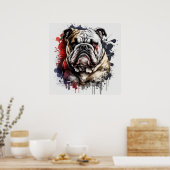 イングリッシュブルドッグポートレート絵を描アニマルズペットドッグ ポスター (キッチン)