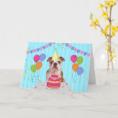 イングリッシュブルドッグ誕生日ホリデーカード カード (黄色い花)