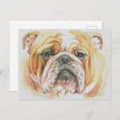 イングリッシュブルドッグ顔ウォーター絵画カラー ポストカード (正面/裏面)