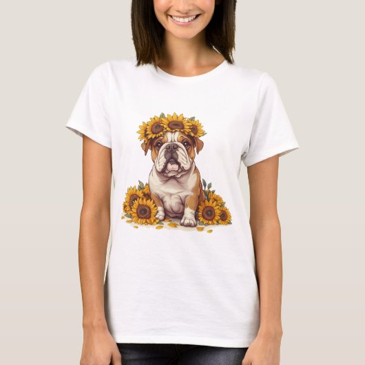 イングリッシュブルドッグ ひまわり クラウン Tシャツ (正面)